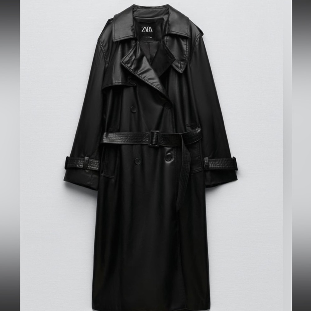 Zara belted faux leather longline trench